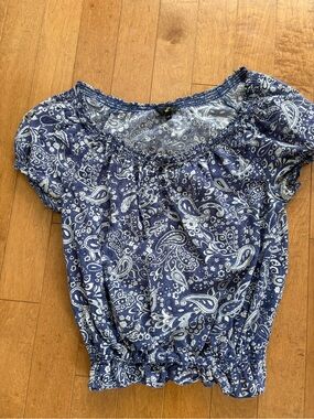 Blue Paisley Off-Shoulder Women’s Top